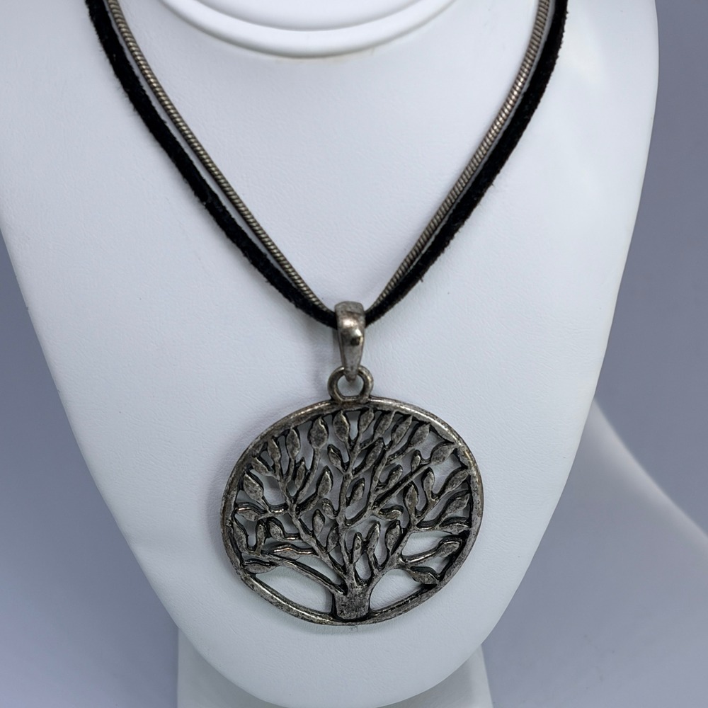 Vintage Necklace Vintage Tree of Life Silver Tone Pewter Boho Nature 18" Earthy - Picture 2 of 6